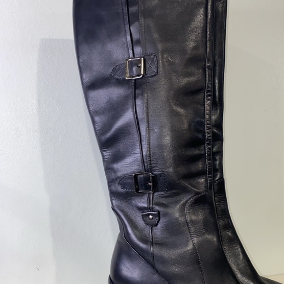 Bellini Black Leather WILSON Knee High Buckle Accent Heeled Boots Women’s Sz 8W - Picture 2 of 16